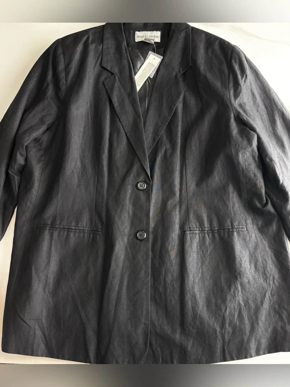 Jessica London Black Women's Two-Button Notch Lapel Blazer Linen blend sz 24